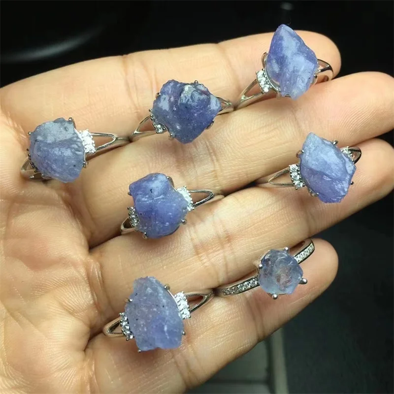 

S925 Natural Raw Tanzanite Rings Vintage Style Engagement Retro Wedding Ring Jewelry For Women Gift 1pcs