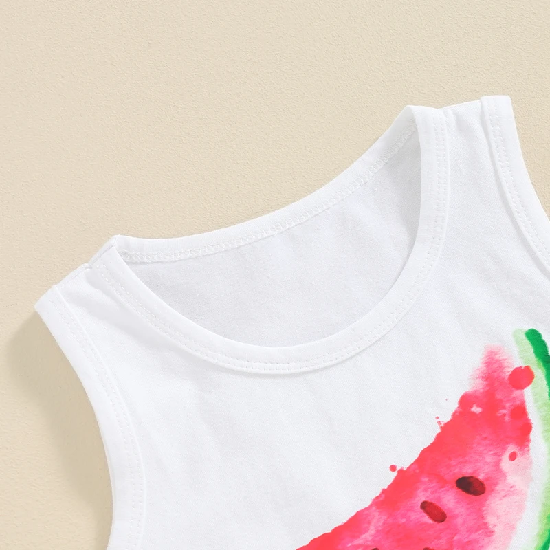 Baby Kids Girls Shorts Set Sleeveless Crew Neck Letters Print Tank Top and Flower Watermelon Shorts Summer 2-piece Outfit