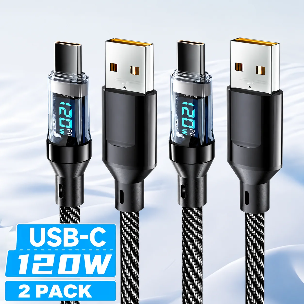 NNBILI 120W High-Speed Charging Cable with Real-Time Digital Display