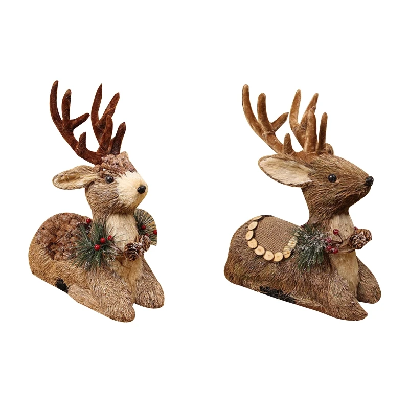 

Christmas Elk Ornament Woven Straw Sitting Reindeer Animal for Doll Rustic Decor Drop shipping