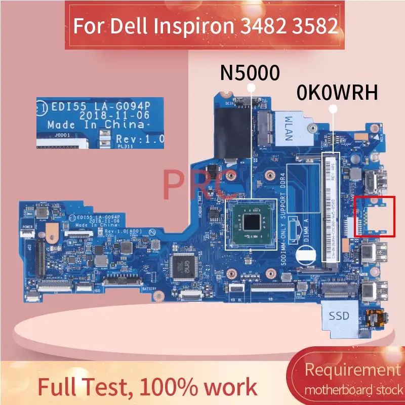 para Dell Inspiro P89g 3482 3582 N5000 Laptop Motherboard Cn0k0wrh 0k0wrh Sr3rz Ddr4 Notebook Mainboard Testado Edi55 La-g094p - Imagem 2
