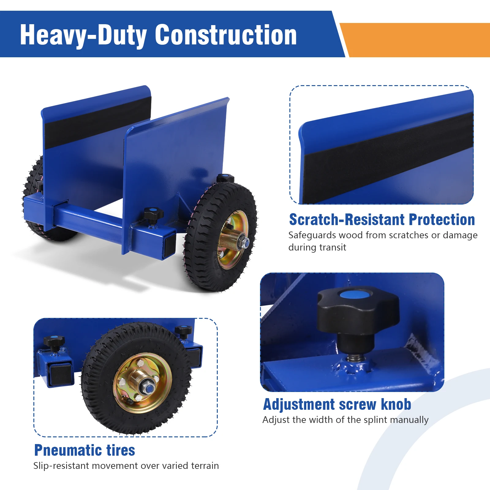 Adjustable Panel Transport Cart Heavy Duty 250KG Capacity Anti Scratch Inflatable Tires for Drywall Stone Glass Lumber Doors
