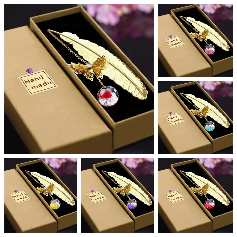 Realistic 3d Butterfly Pendant Bookmark Brass Vein Bookmark Metal Feather Unique Book