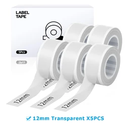 5 Rolls Laminated Label Maker Tape - 9mm, 12mm, 16mm (4m/Roll) - Office Sticker (12mm transparent)