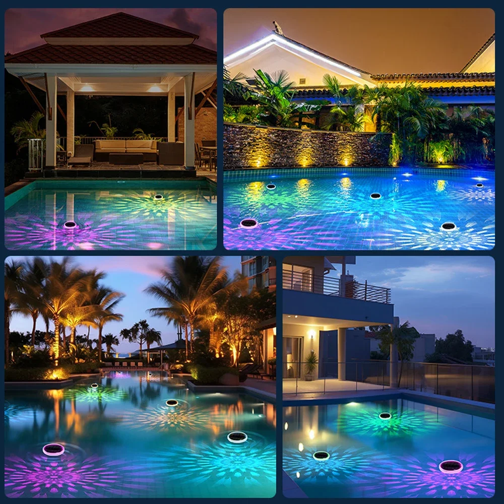 Solar Swimming Pool Lights RGB Color Float Pool Lights Waterproof with Remote IP65 Pool Decor Lighting for Inground Outdoor