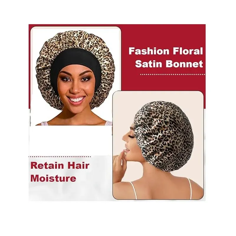 Satin Bonnet Large Elastic Wide Soft Band Colorful Silk for Curly Hair Care Beauty Makeup for Women