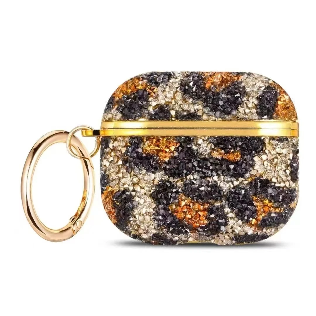 Deluxe Plated Sparkling Diamond Bluetooth Headphone Case with Keychain - Shockproof Earphone Cover