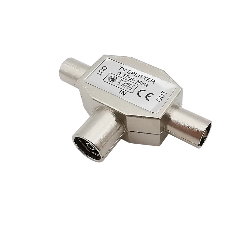 

2Pcs 2 Way TV Aerial Coaxial Splitter Metal 1 Female to 2 Male TV Antenna T-Shape Distributor Coaxial Cable Connectors Adapter