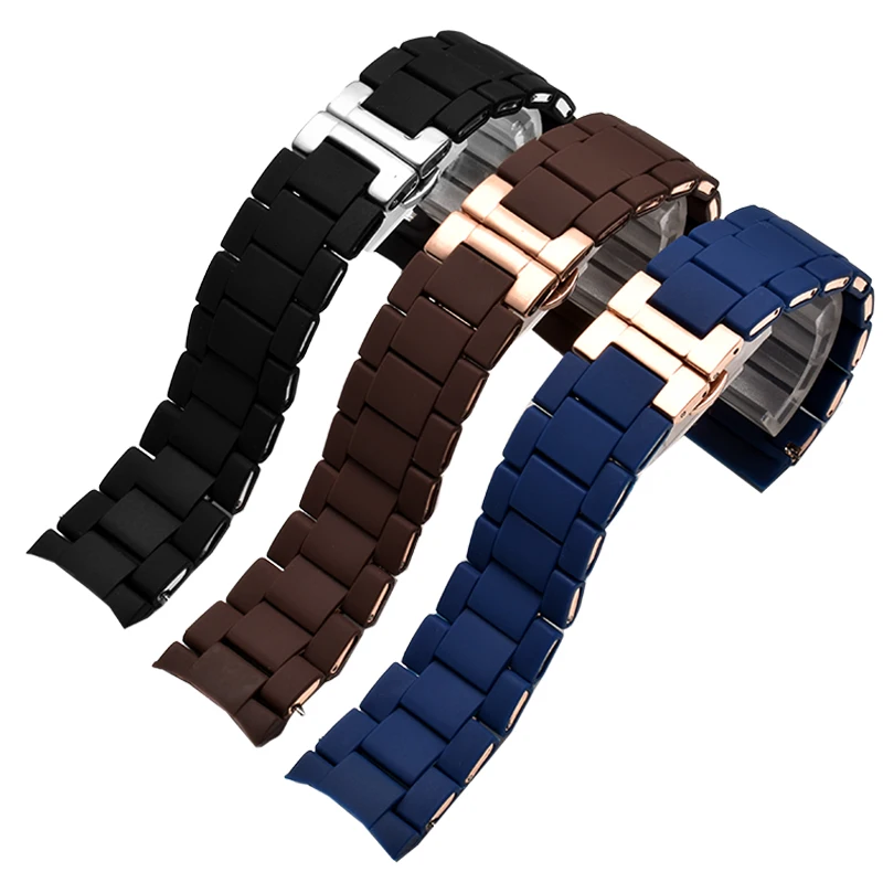 Silicone Rubber Clad Steel Watch Band - White and Black