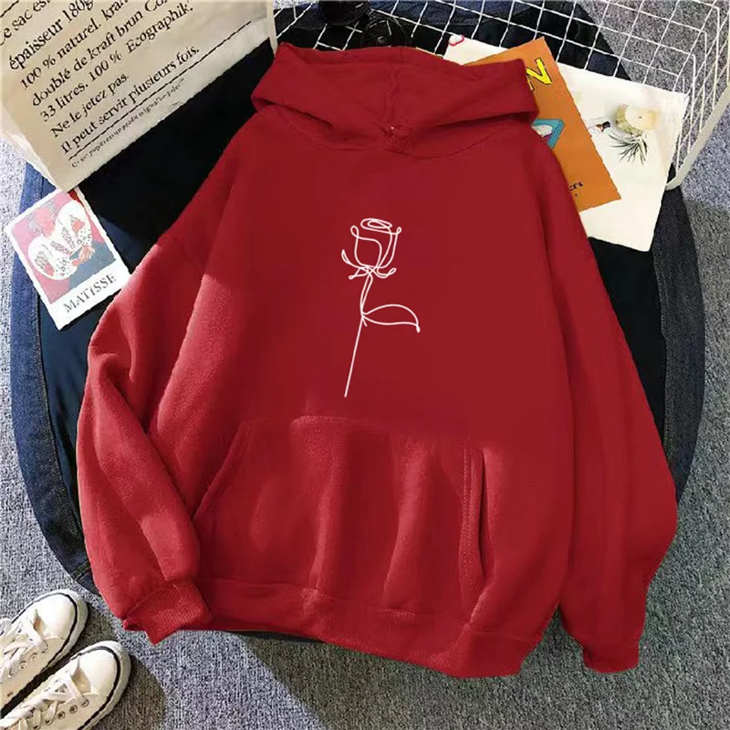 2024 Autumn Winter Hoodies Sportwear Women's Hoodie Pullover Sweatshirt Stylish Flower Print With Thick Long Sleeves Tops Loose 2