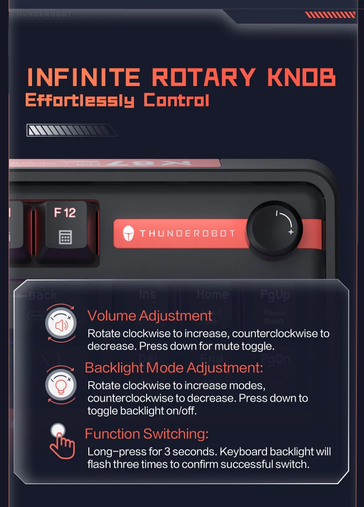 K87Pro Mechanical Keyboard THUNDEROBOT 87 Keys RGB Hot-Swappable Red Switch 2.4G Wireless Keyboard