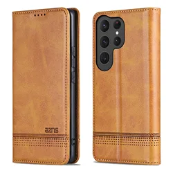 Elegant Leather Flip Wallet Phone Case with Card Slots and Magnetic Closure - Galaxy S23 Ultra (Yellow)