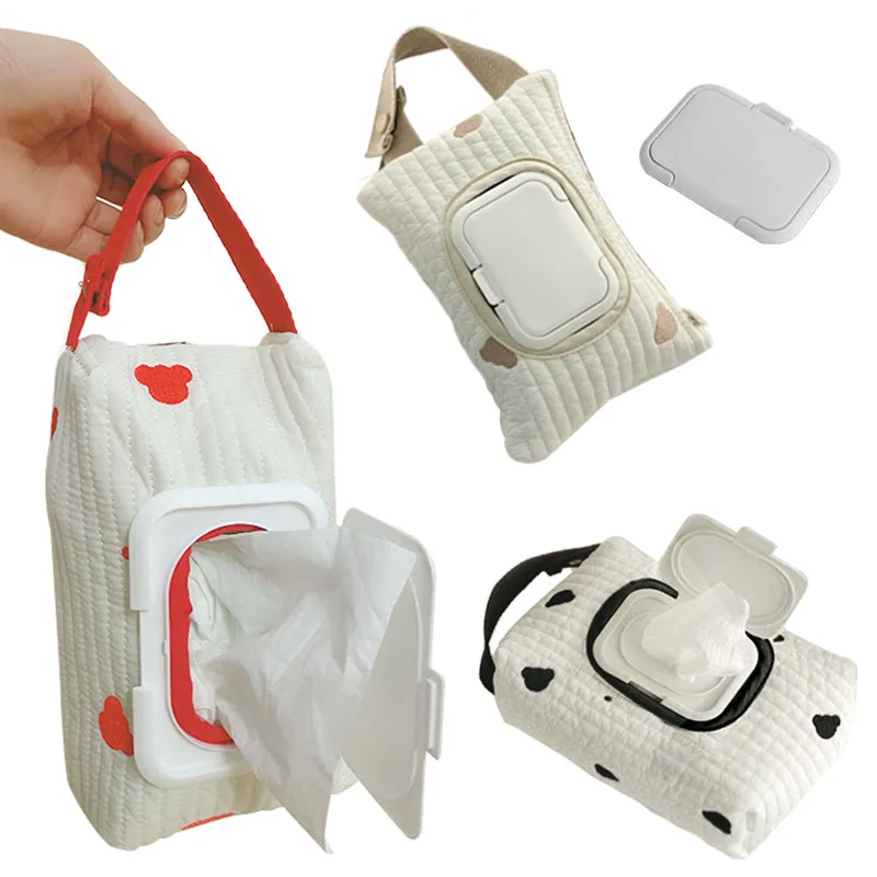 Ins Car Tissue Box Hanging Cartoon Embroidery Bear Car Seat Back Tissue Hanging Bags Baby Stroller Wet Tissue Diaper Storage