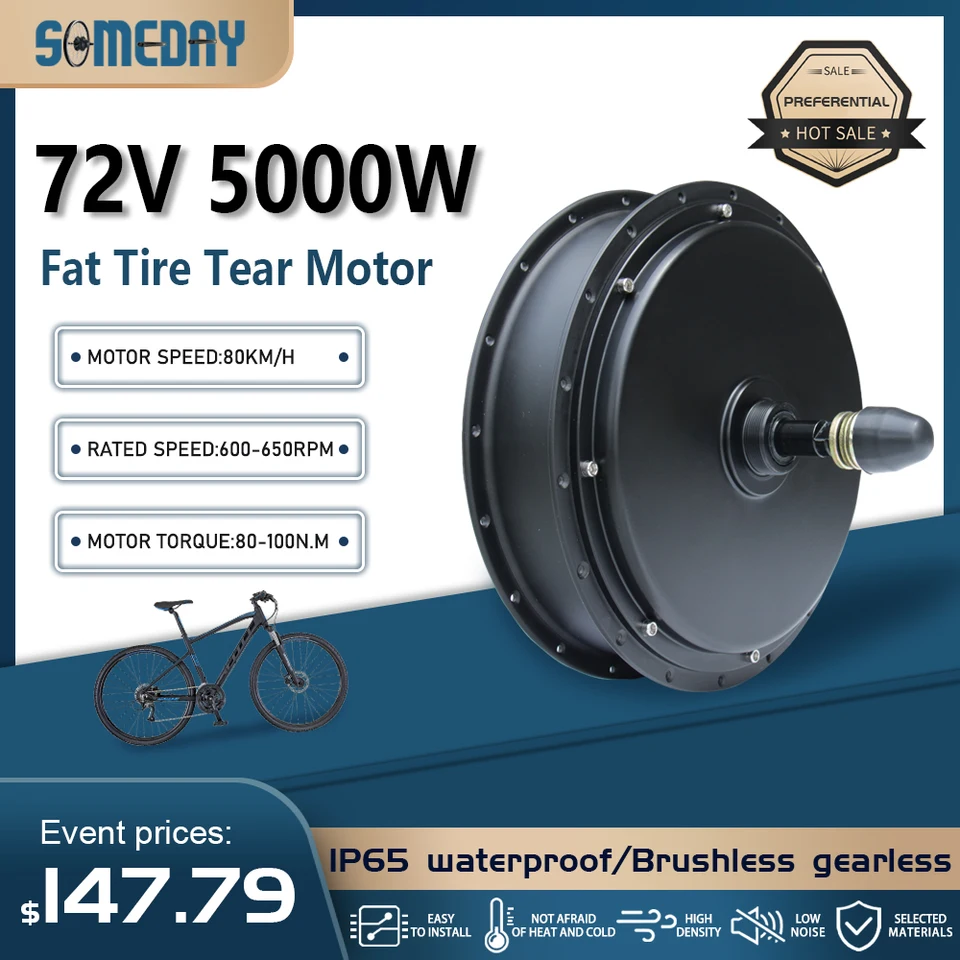 Kit Conversion Vélo électrique 72V 5000W - Moteur Roue Arrière Pour Fat Tire E-bike