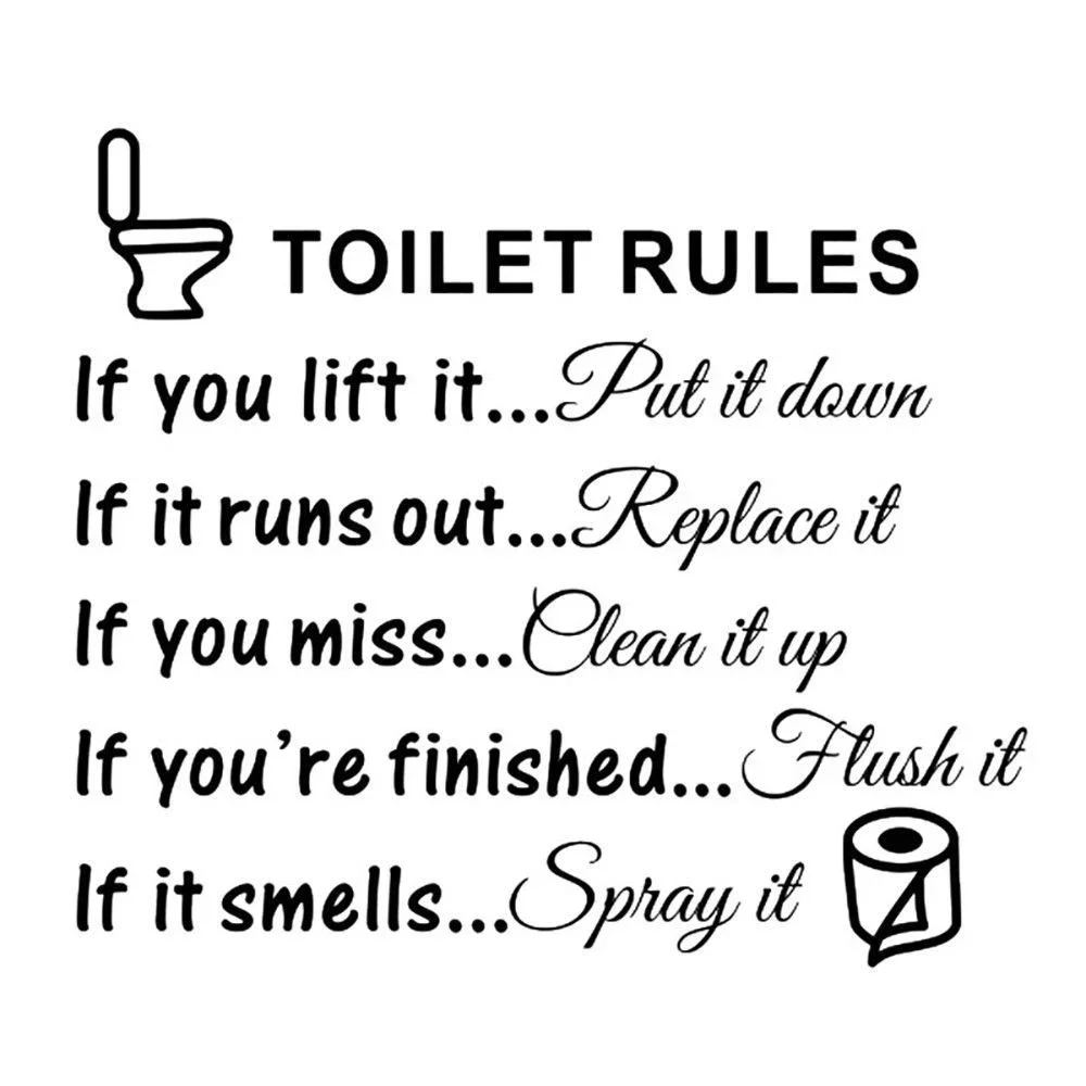 25x29CM Toilet English Stickers Home and Public Places Transparent Removable Decoration DIY Art Home Bathroom Sticker Rules