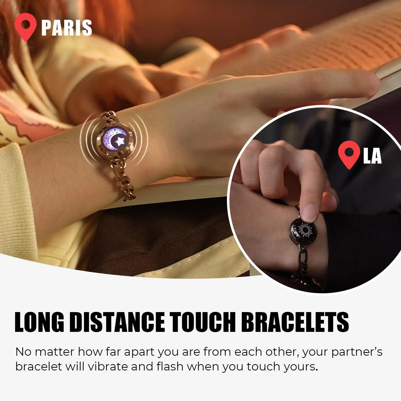 TOTWOO Long Distance Touch Bracelets for Couples Vibration & Light up for  Love Couples Bracelets Gifts