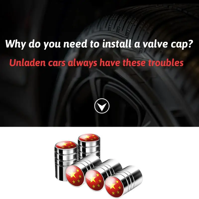 Car Tire Valve Caps 5Piece Metal Stem Caps Tire Valve Waterproof Dustproof Stem Covers Leak-Proof Motorcycle Accessories