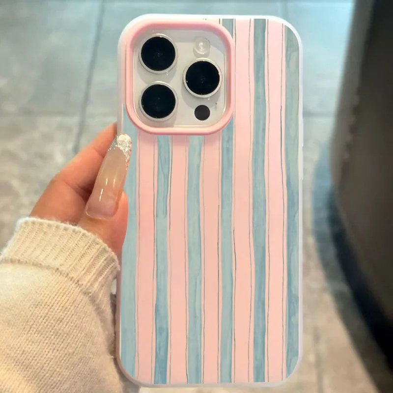 Vibrant Blue Striped Phone Case with 2-in-1 Creative Design
