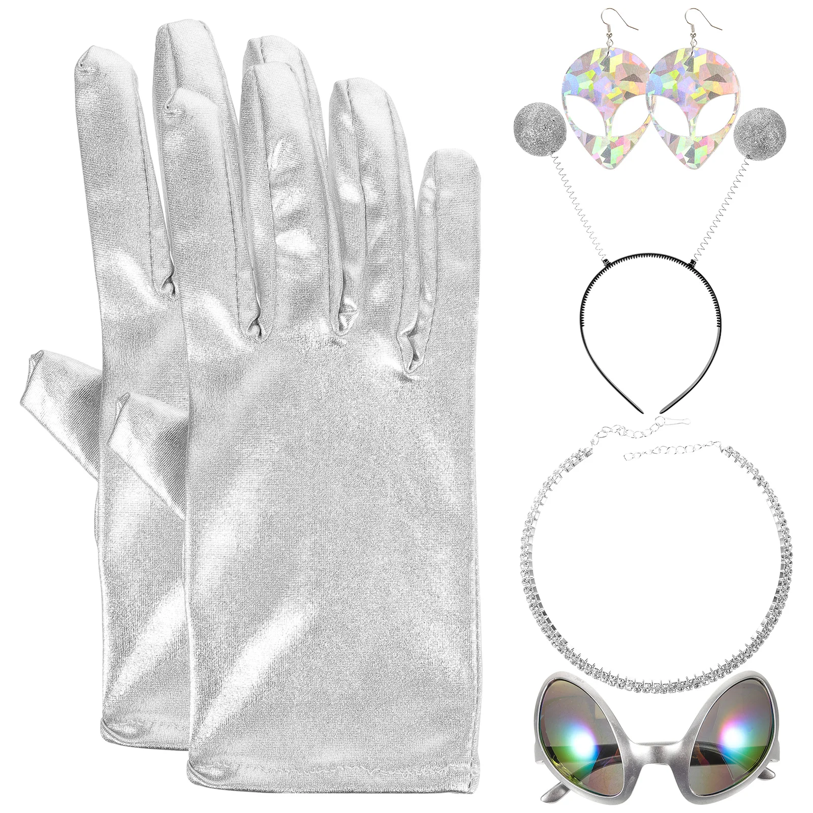 цена 1 Set Funny Alien Antenna Headband Alien Glasses Earrings Necklace Gloves