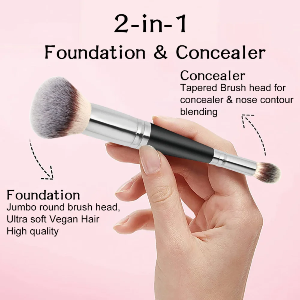 Doppelkopf-Profi-Make-up-Pinsel 2-in-1-Grundlagenpinsel Concealer Highlighter Puder Rougepinsel Beauty-Make-up-Tools_voghion.com
