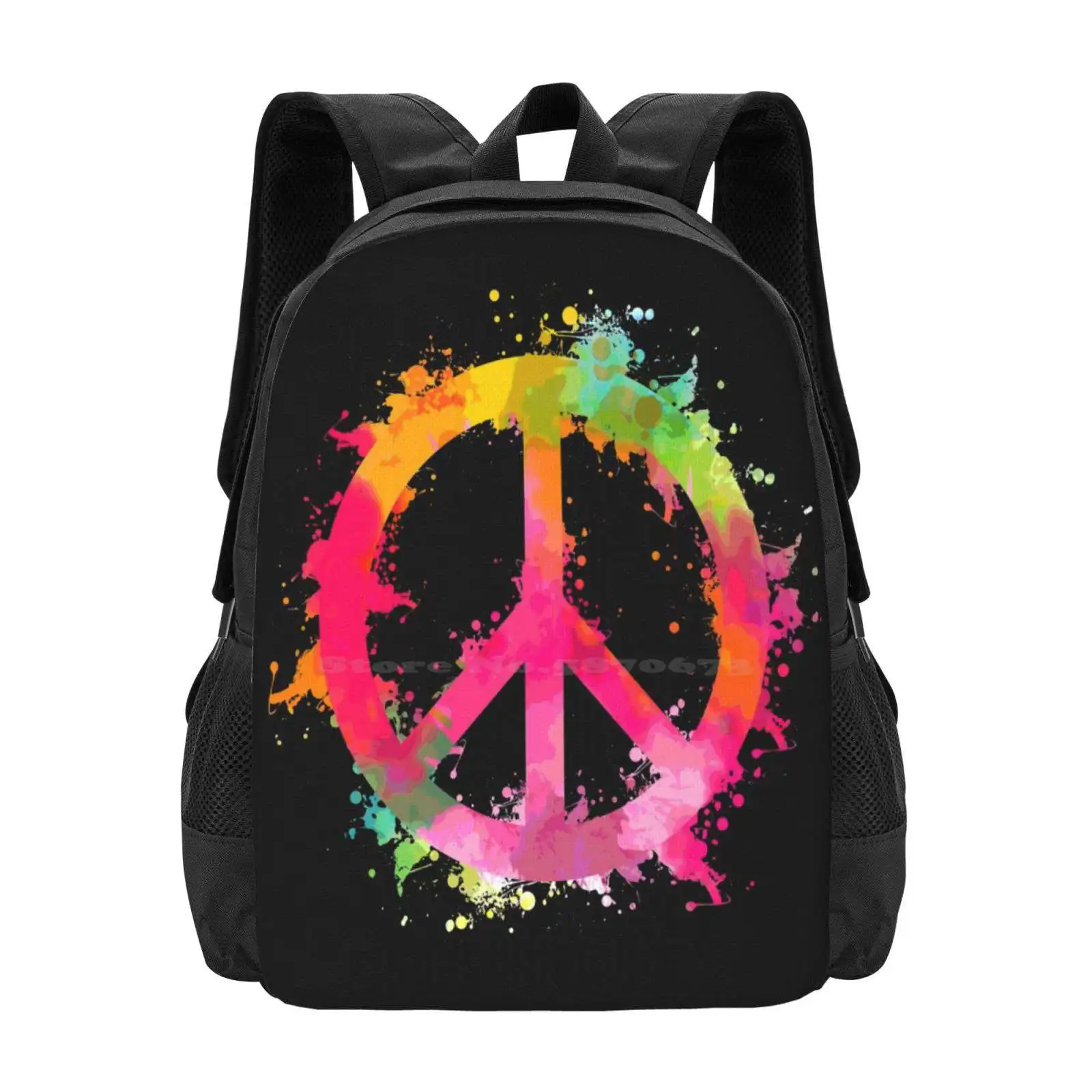 

Watercolor Splash Peace Sign School Bags Travel Laptop Backpack Hippie 60S Watercolor Peace Sign Peace Symbol 70S Style Love