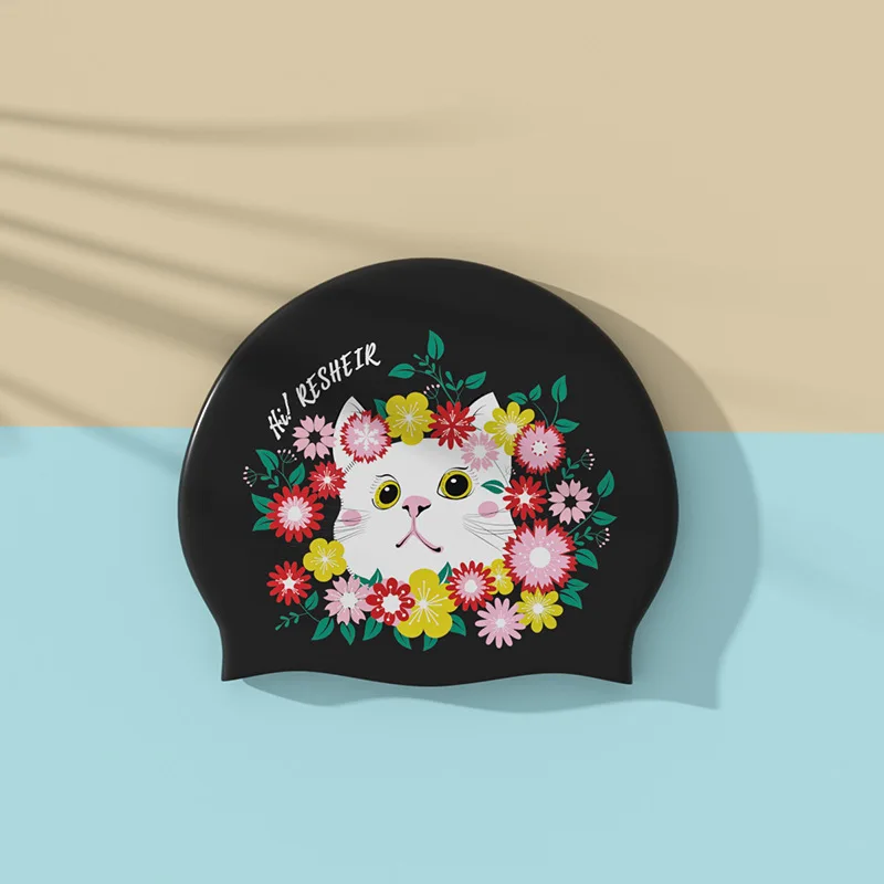 Cartoon Swimming Caps Fashion Printed Silicone Swim Caps Women Large Size Long Hair Ear Protection Swimming Cap Pool Accessories 5