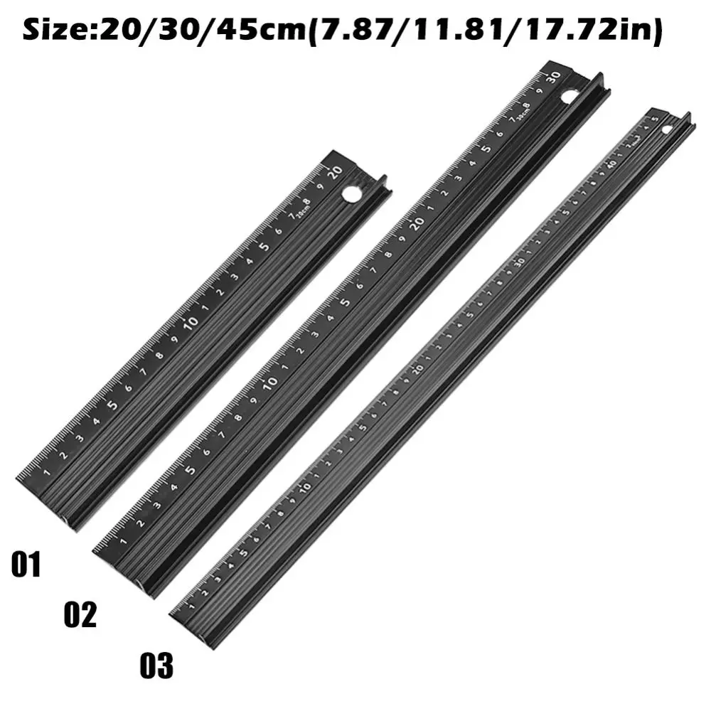 20/30/45cm 내구성 알루미늄 합금 스트레이트 눈금자 미끄럼 방지 안티 컷 핸드 목공 눈금자 정확한 측정 눈금자