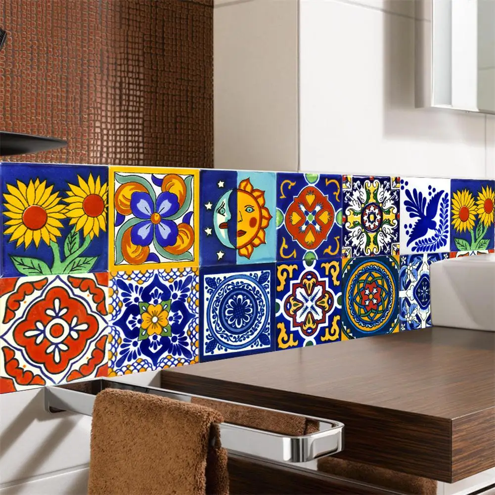 Description Picture 6 of item24pcs Retro Pattern Tile Stickers Self-adhesive Diy Stair Wall Decals Home Decoration For Kitchen Bathroom Art Wall Decals