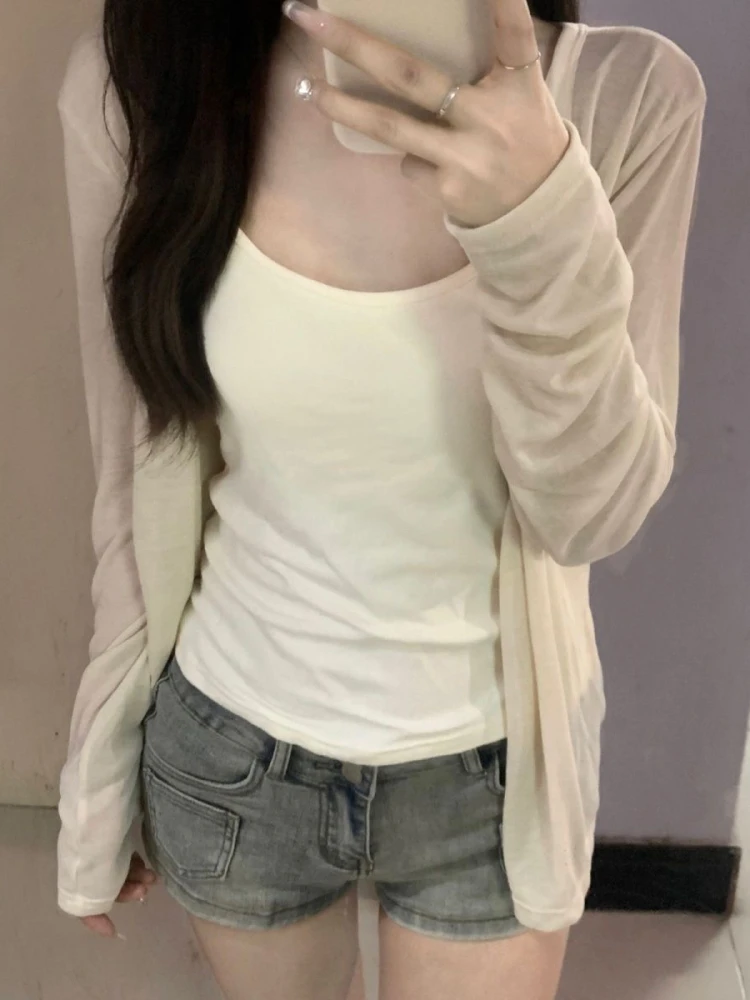 KING BRAND Women's Thin Silk Open Cardigan Sun Protection Vest V-ne Knitted Air Conditioning Outerwear Summer Casual Sle