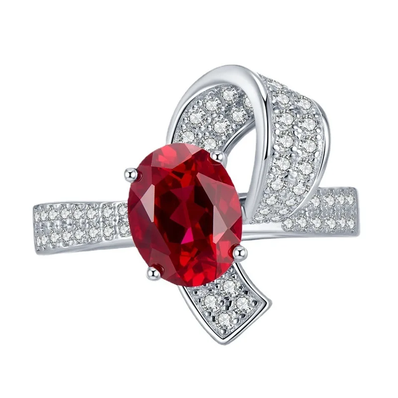 

2023 New Ruby 925 Sterling Silver Ring Set with 7 * 9 Oval Deluxe Full Diamond Vintage