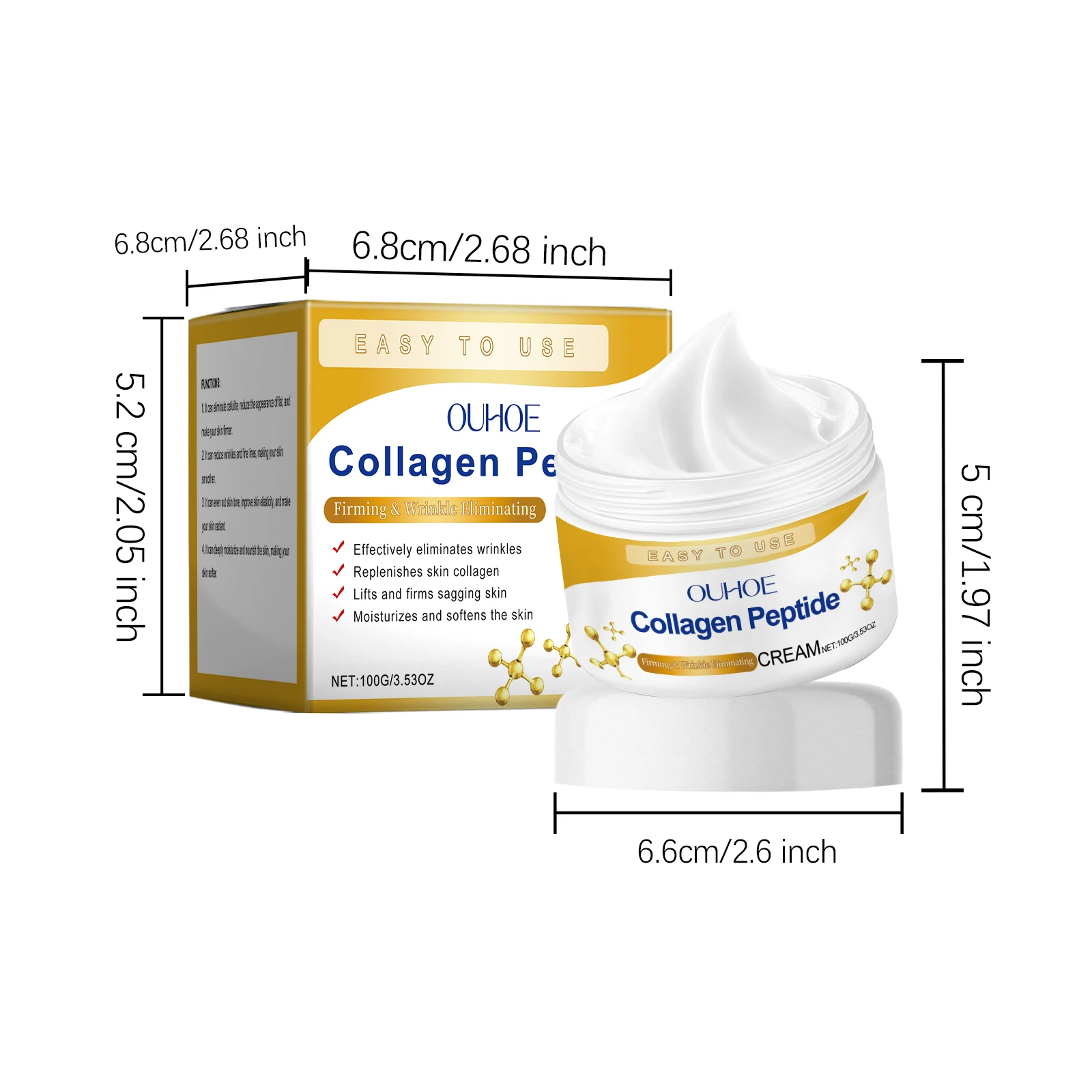 Crema peptidica al collagene Rassodante Schiarente Cura della pelle Elastico Levigante Idratante Controllo del petrolio Crema corpo idratante rinfrescante 6