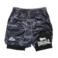 print 2 in 1 running shorts form gym workout compression shorts with phone pocket towel loop summer sport athletic active Wear 1