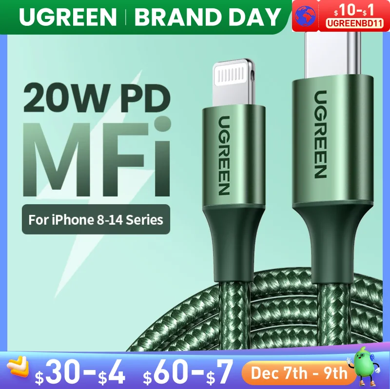 Insignia 10ft Green Braided IPhone Cable - MFi Certified, Fast Charging & Data Sync For IPhone 14/13/12/11/X