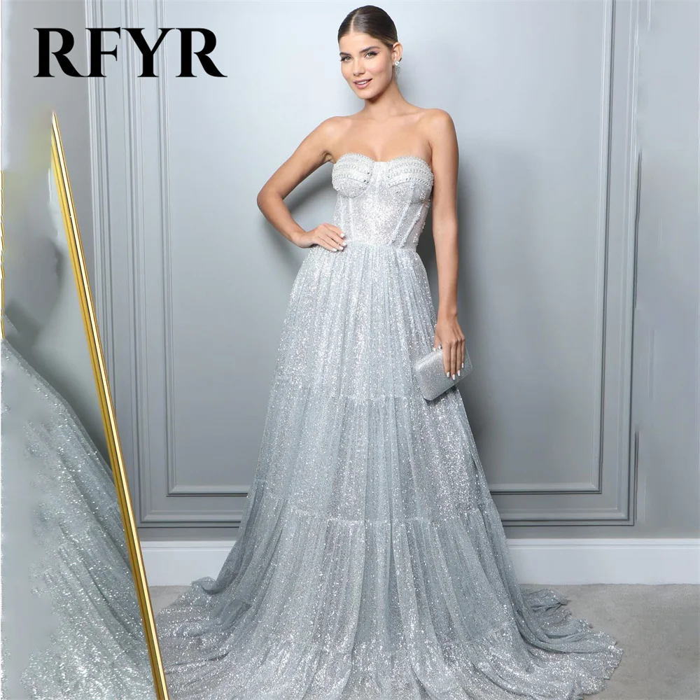 

RFYR Silver A Line Prom Dress Shiny Glitter Celebrity Dresses Women's Evening Dress Sequin Beading Formal Gown Custom 프롬 드레스