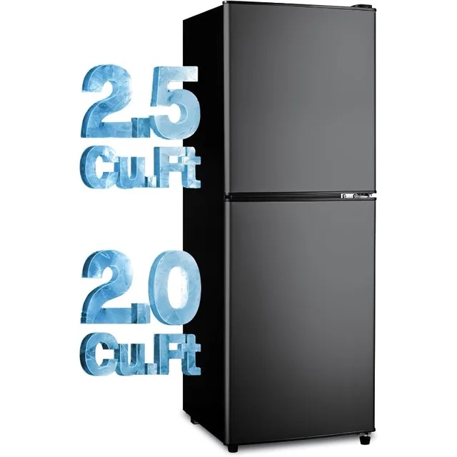 Fridge with Bottom Freezer and Drawer,4.5 Cu.Ft Double Door Refrigerator with 7 Adjustable Temperature Settings for Bedroom,Dorm 1