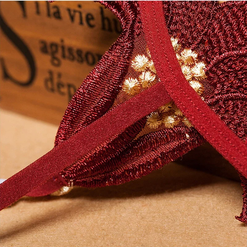 Sexy String Lace Underwear Women Flowers Panties G String T-Back Thong Transparent Lingerie with Pearls See-Through Panties