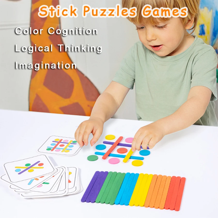 Children's Rainbow Stick Thinking Puzzle Wooden DIY Ice Cream Stick Puzzle Challenge Table Games Montessori Educational Toys 2
