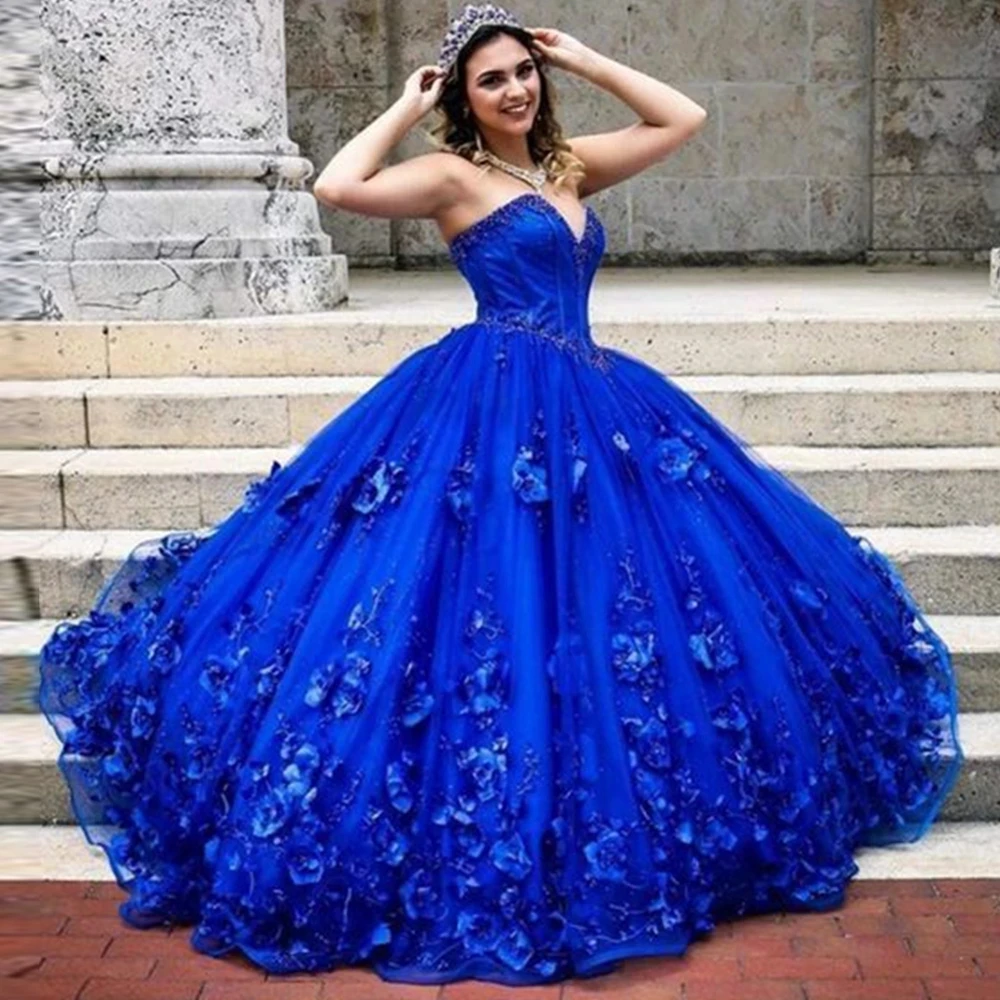 

Angelsbridep Royal Blue Tulle Quinceanera Dresses Flowers Sweetheart Corset Top Ball Gown Prom Dress Sweet 16 Vestidos De Fiesta