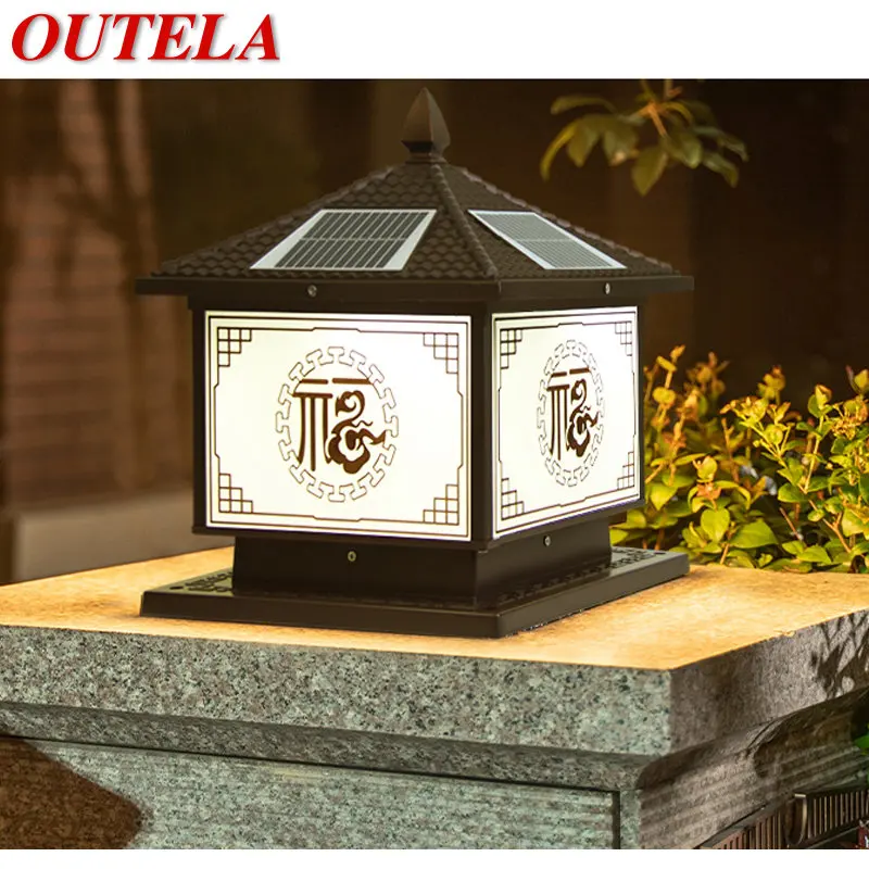 

OUTELA Outdoor Solar Post Lamps Vintage Chinese Pillar Lights LED Waterproof IP65 for Home Villa Courtyard Garden
