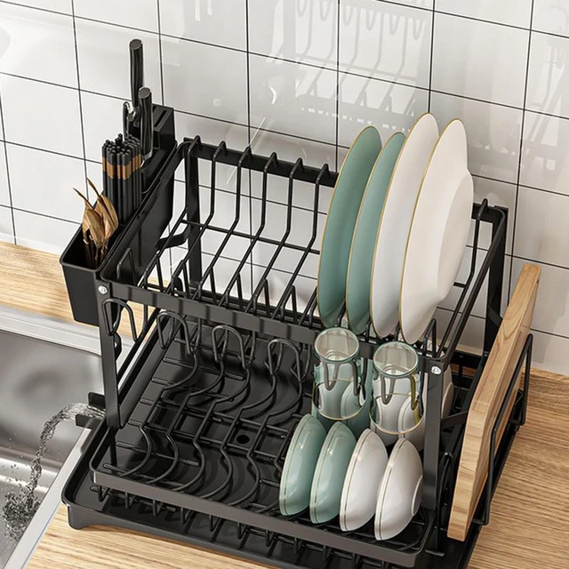 Dish Drying Rack Over Sink Kitchen Supplies Storage Shelf Countertop Space Saver Display Stand Tableware Drainer Organizer Utensils