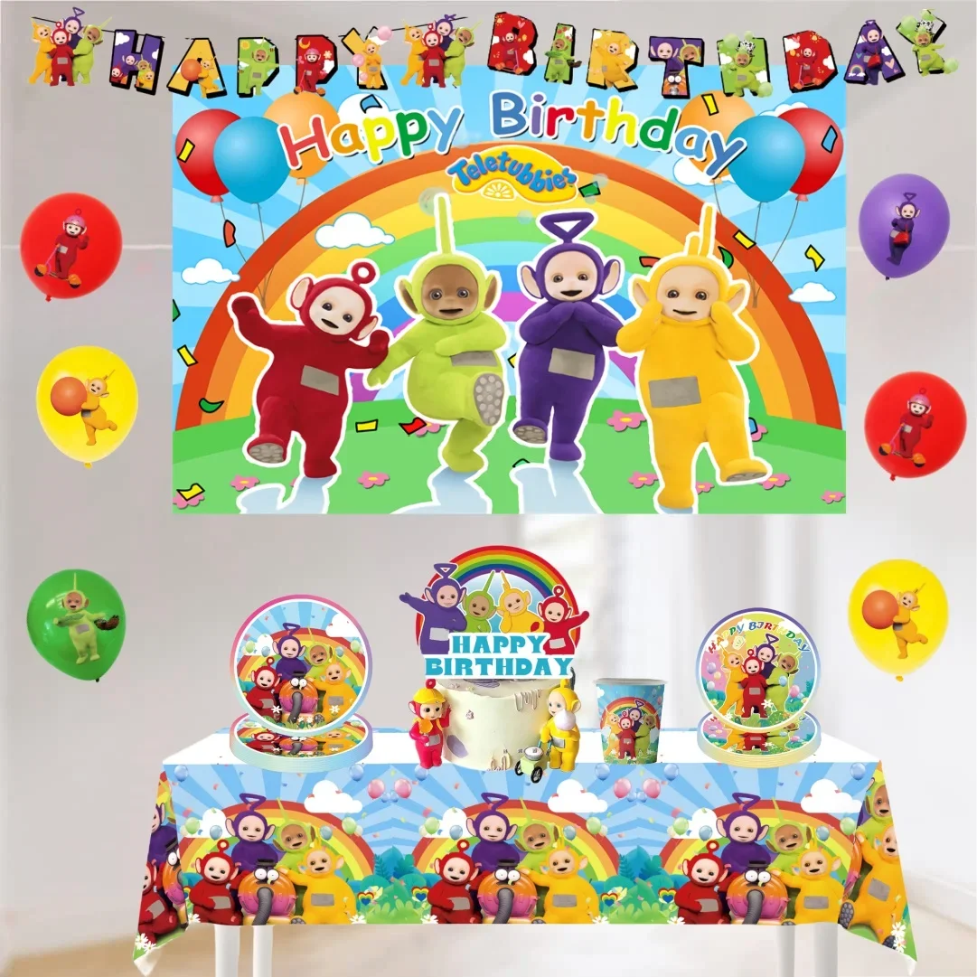 Tinky Winky Decoración de cumpleaños, vajilla desechable po, mantel, taza, globo de Dipsy, suministros para fiestas de bebés y niños