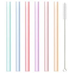 Set of 6 Reusable Transparent Silicone Drinking Straws with Cleaning Brush (Large)