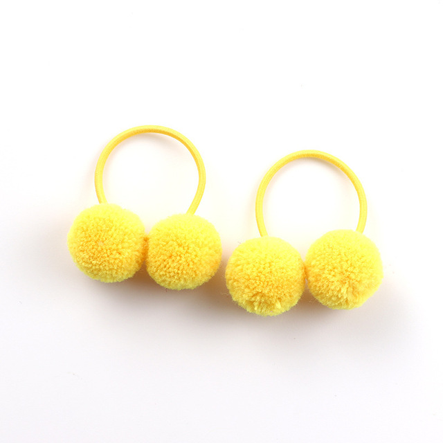 Small Solid Two Fur Ball Hair ring Girls Elastic Rubber Band Hair Bands Cute Hair Accessories Kids Headwear Ornaments