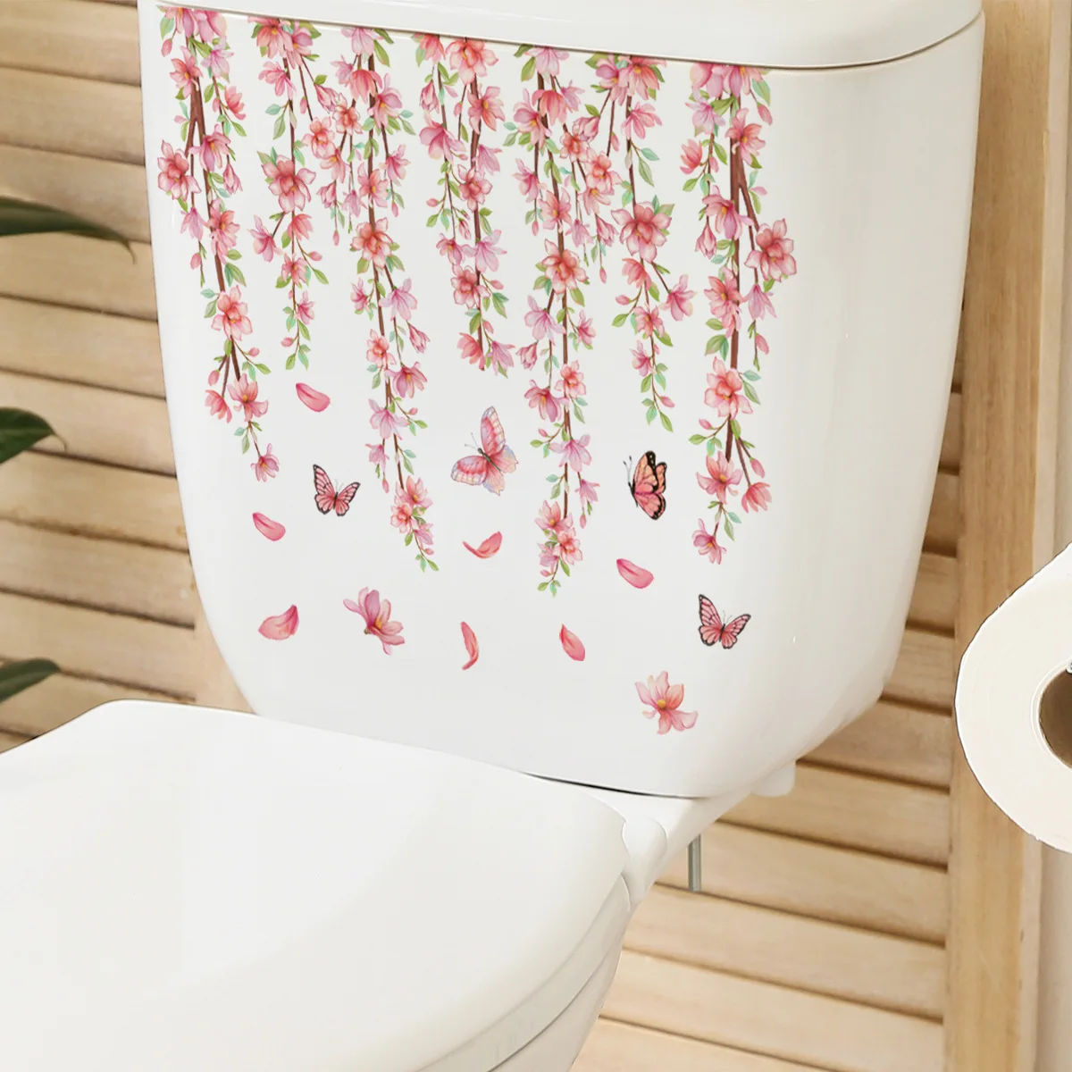 Plants Flowers Butterflies Toilet Sticker Bathroom Toilet Cover Sticker Refrigerator Wall Stickers Wc For Home Decoration vinyl stickers toilet stickers toilet wall stickers toilet seat stickers kitten wall stickers