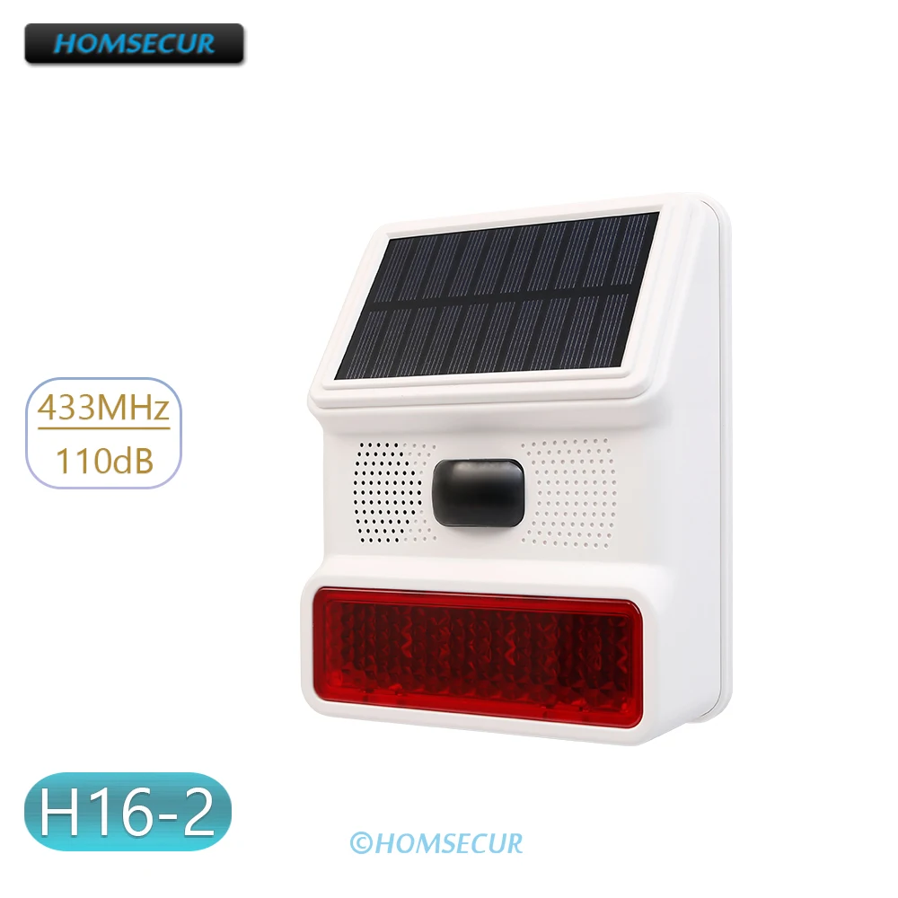 

433MHz H16-2 Solar Powered Waterproof Wireless Strobe Siren 110Db With Backup Battery For HOMSECUR WIFI 4G Alarm System