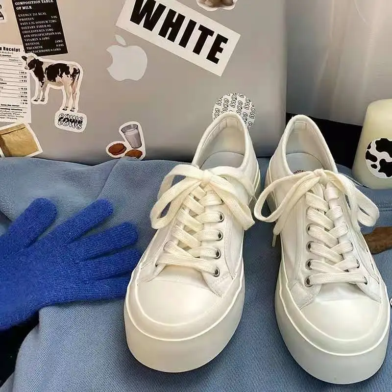 

Shoes for Women Sneakers 2022 Summer New Thick Soled Small White Shoes Fashion Solid Color Canvas Shoes Flat Soled Shoes
