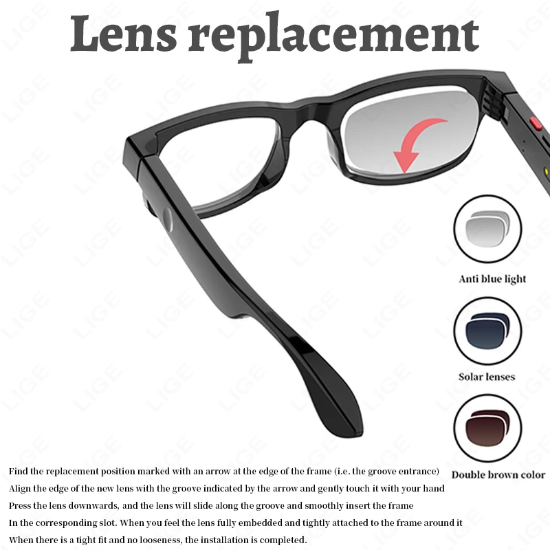 2025 AI Smart Glasses Camera Glasses Man Bluetooth Sunglasses Touch Sport Smart Sunglass Video Music Blue Light Blocking Glasses