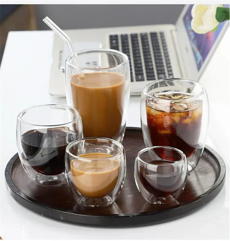 Glass Cup 5 Sizes Double Wall Insulated Glass Cup Clear Espresso Coffee Mugs Handmade Beer Mug Tea Milk glass Whiskey Glass Cups Drinkware
