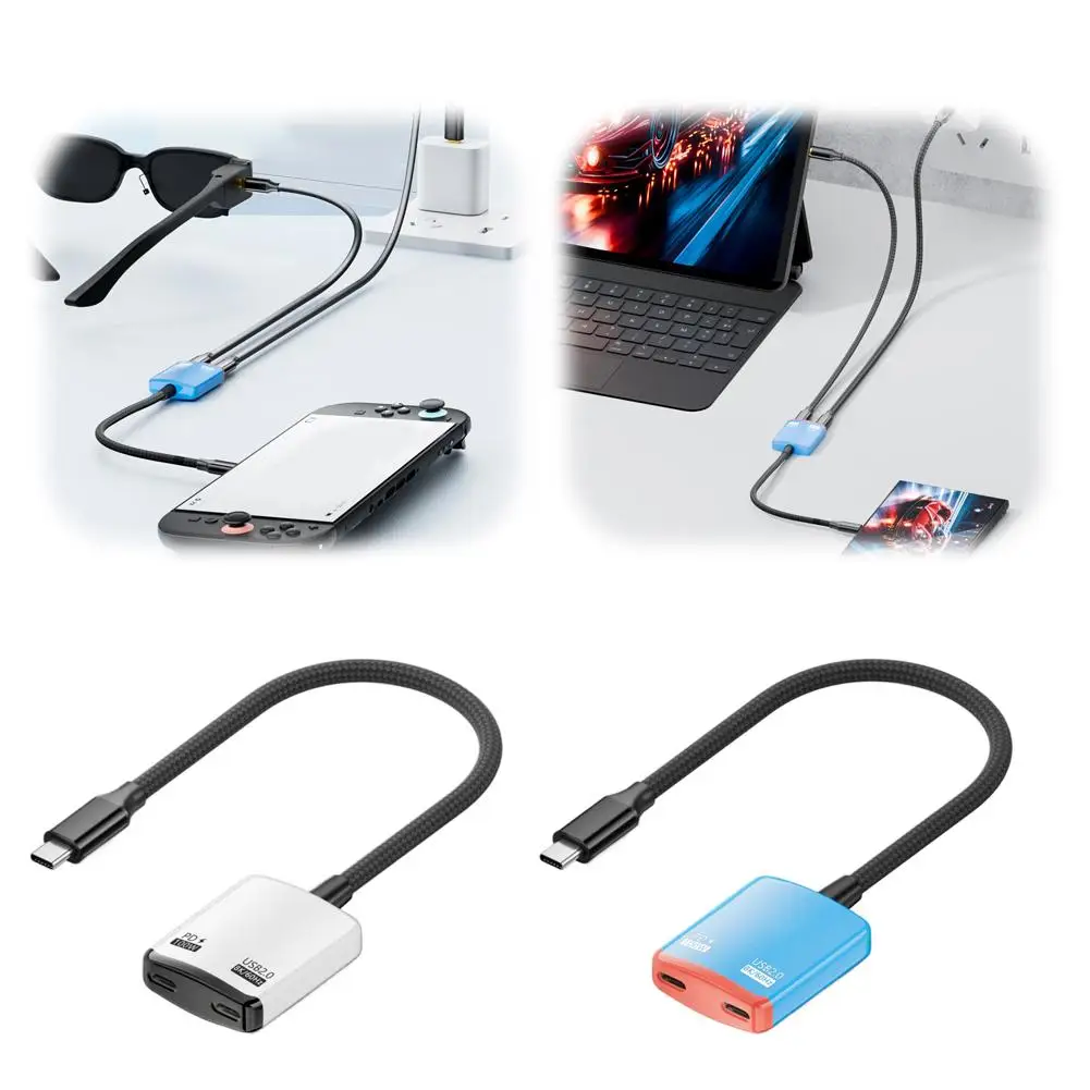 USB C 2 in 1 컨버터 PD 100W 고속 충전 8K@60Hz 비디오 어댑터 (AR XR 안경, Xreal, Rokid, Steam Deck, 노트북, 휴대폰용)