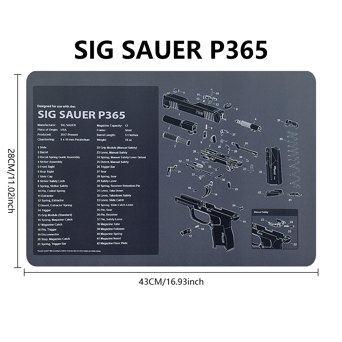AR15 AK47 Glock Gun Cleaning Rubber Mat With Parts Diagram Instructions Mouse Pad for Smith Colt 1911 Beretta 92 Sig Sauer P320 3